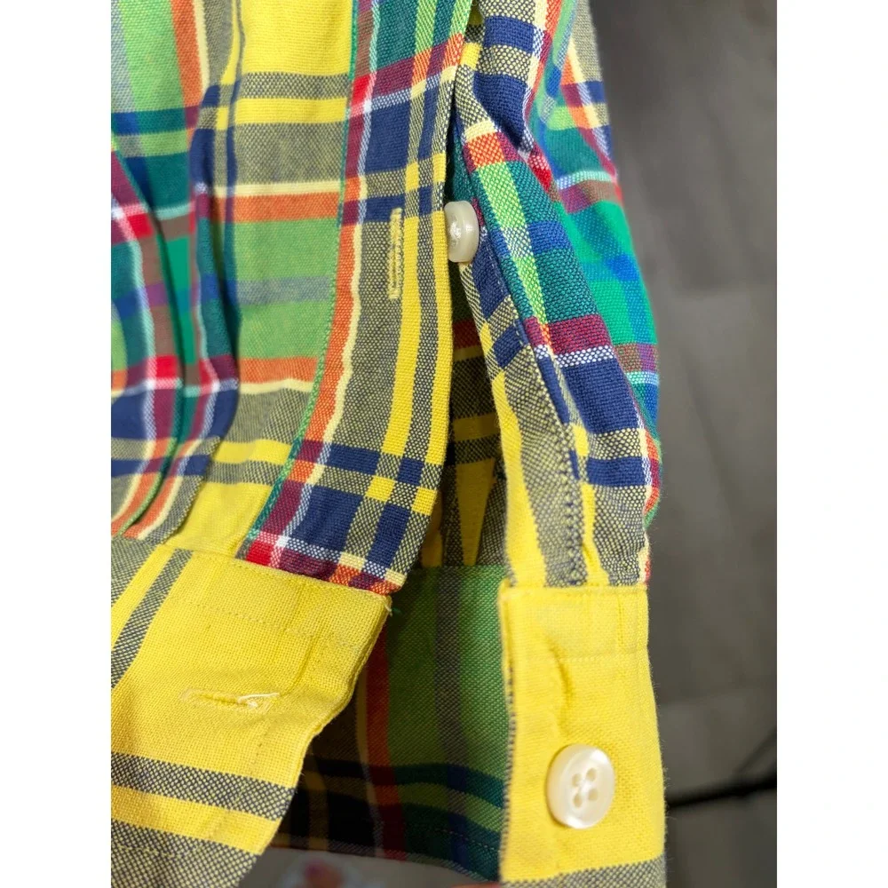 Polo Ralph Lauren Mens Classic Fit Button Down Shirt Yellow Green Plaid Size XL